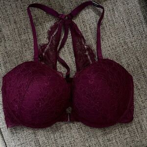 Lace Racerback Push-Up Bra - Burgundy